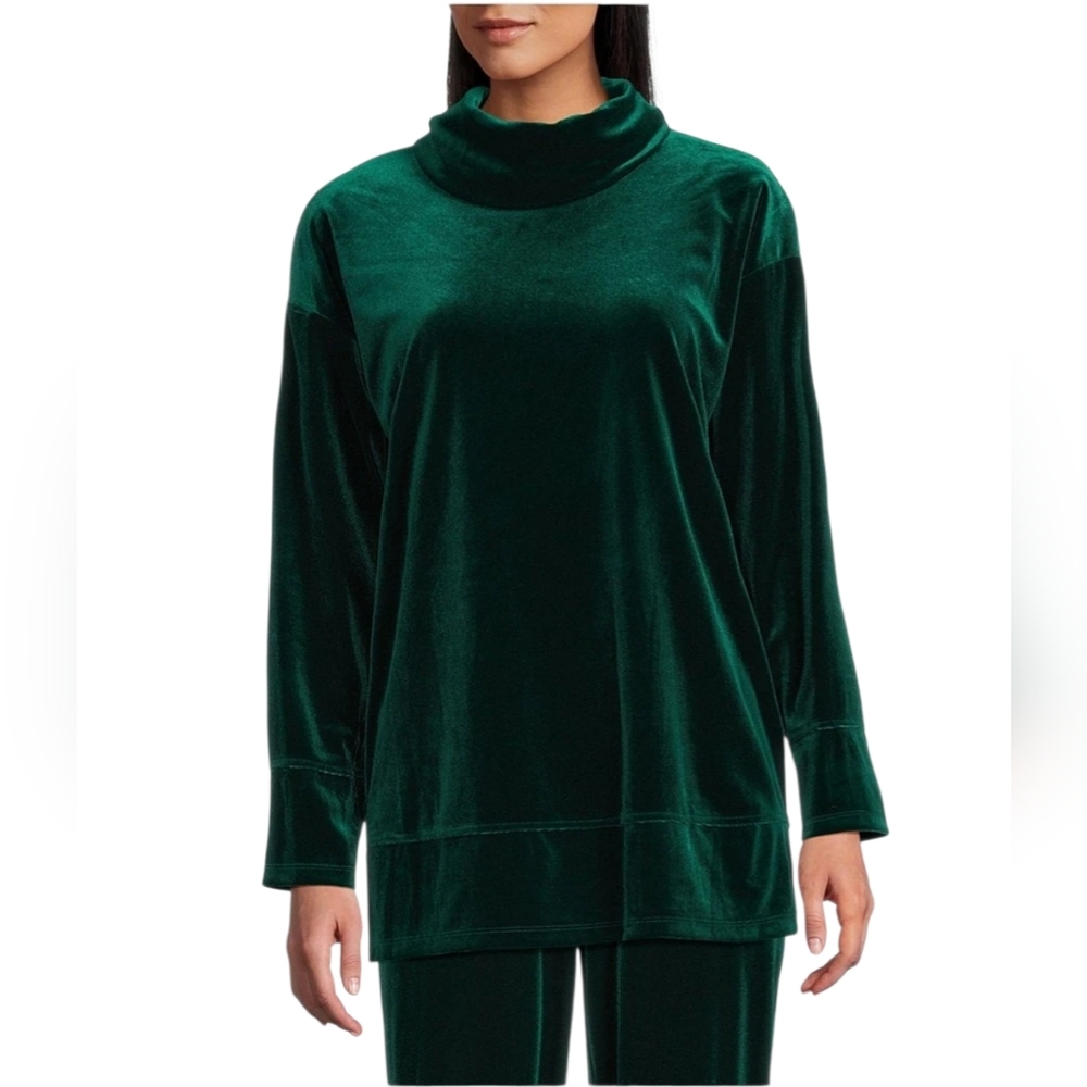 Zanz 2 Pieces Green Teal Velour Women Pant Suit Tracksuit Silk Blend Size L/M